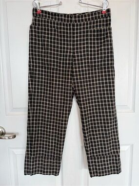 Zara Black and Tan Check Print pants cropped wide cuff pockets preppy zip fly